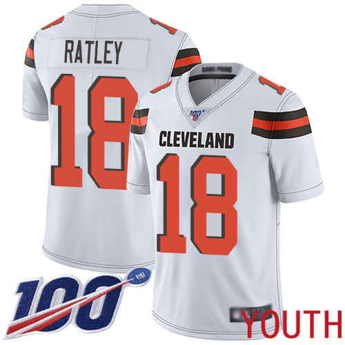 Cleveland Browns Damion Ratley Youth White Limited Jersey #18 NFL Football Road 100th Season Vapor Untouchable->cleveland browns->NFL Jersey